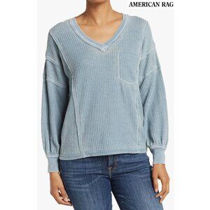 AMERICAN RAG CIE NWT V-NECK L/S COTTON BLEND BLUE STONE THERMAL SWEATER. M